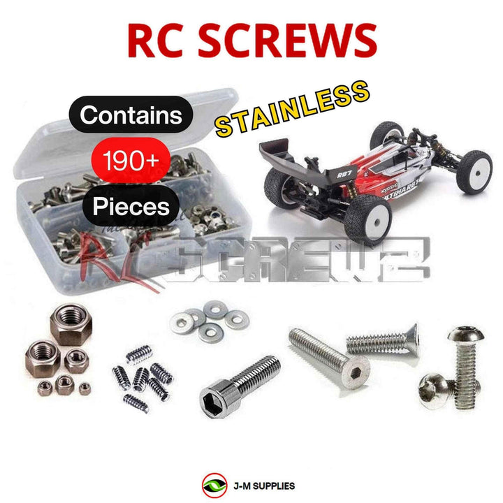 Representative image of an RCScrewZ stainless steel screw kit for Kyosho Ultima RB7 1/10 Electric 2WD Buggy (34303); exact kit contents vary by RC model.