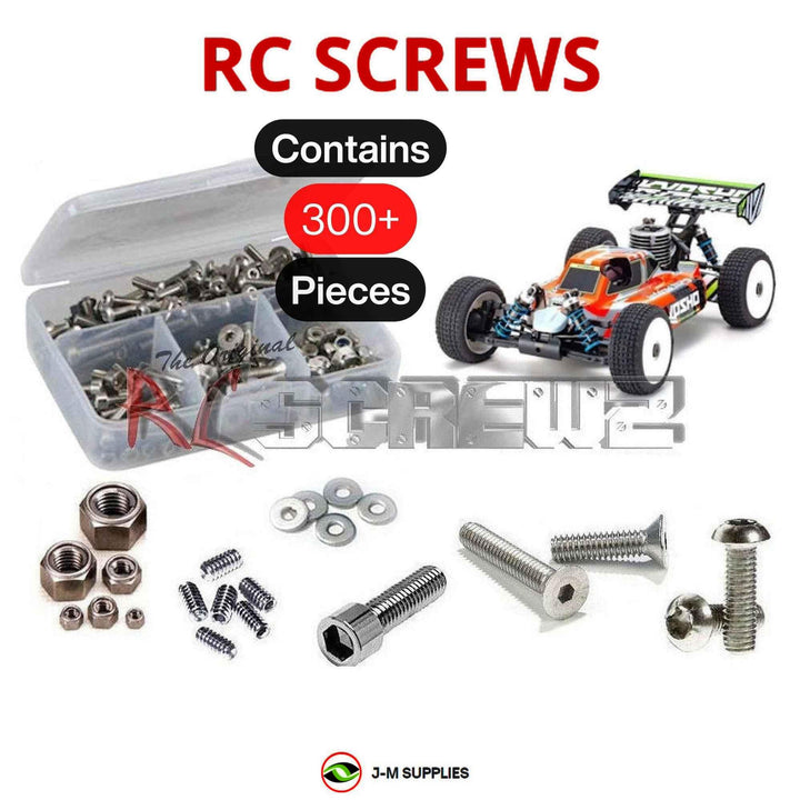 Representative image of an RCScrewZ stainless steel screw kit for Kyosho Inferno MP9 TKI4 V2 1/8 Nitro 4WD Buggy (33021); exact kit contents vary by RC model.