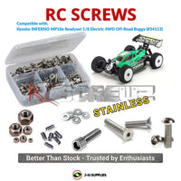 Representative image of an RCScrewZ stainless steel screw kit for Kyosho Inferno MP10e Readyset 1/8 Electric 4WD Buggy (34113, 34113T1); exact kit contents vary by RC model.