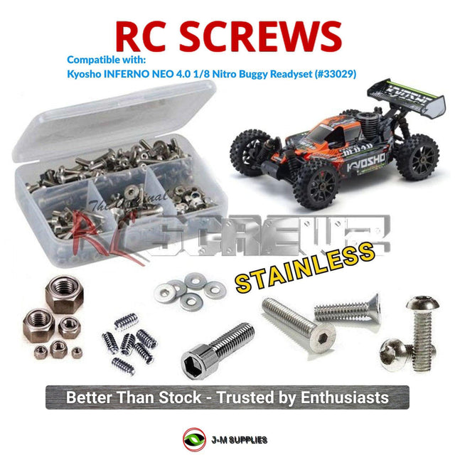 RCScrewZ Stainless Steel Screw Kit kyo221 for Kyosho Inferno NEO 4.0 Nitro Readyset 1/8 GP 4WD Off-Road Racing Buggy (33029, 33029T1, 33029T2) | SET