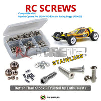 Representative image of an RCScrewZ stainless steel screw kit for Kyosho Optima Pro 1/10 Electric 4WD Buggy (30620); exact kit contents vary by RC model.