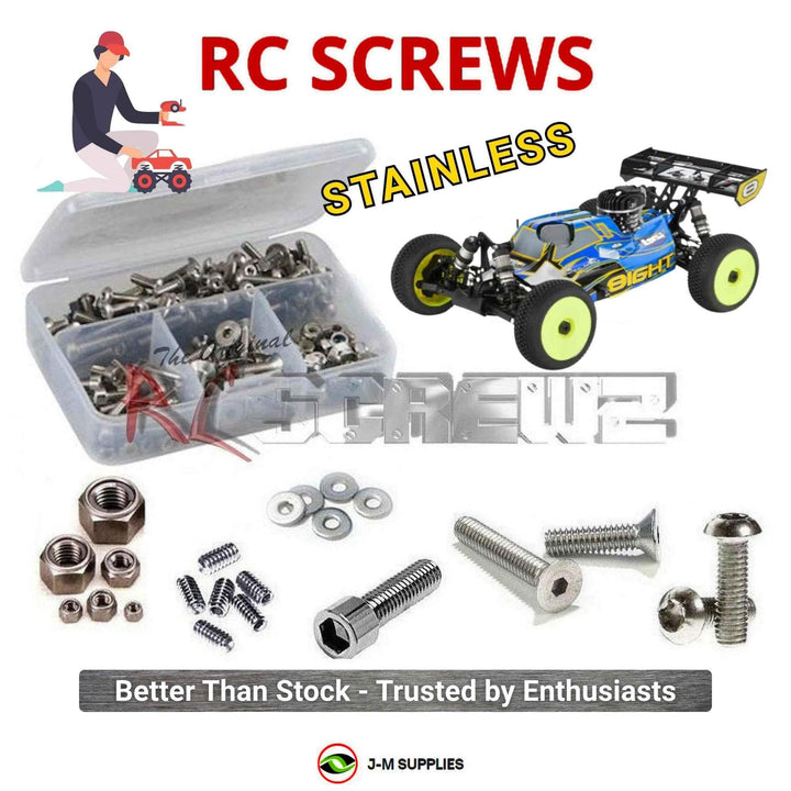 Representative image of an RCScrewZ stainless steel screw kit for Losi 8IGHT RTR 1/8 Nitro 4WD Off-Road Buggy (LOS04000); exact kit contents vary by RC model.