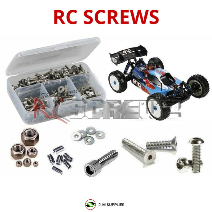 Representative image of an RCScrewZ stainless steel screw kit for Losi 810 1/8 Nitro 4WD Buggy (LOSB0021); exact kit contents vary by RC model.