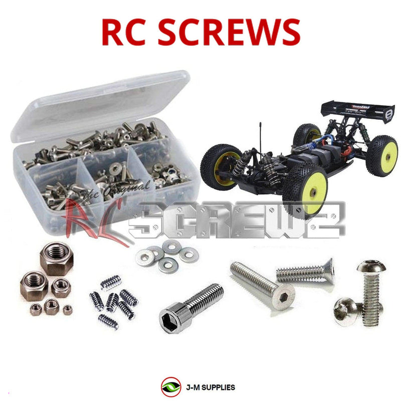 Representative image of an RCScrewZ stainless steel screw kit for Team Losi 8IGHT-E 2.0 1/8 Electric 4WD Buggy (LOSA0806); exact kit contents vary by RC model.