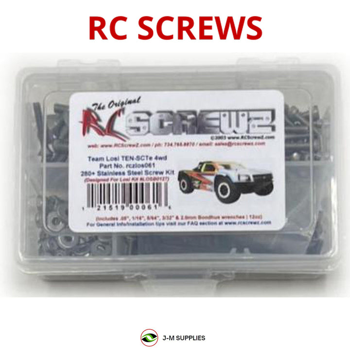 Representative image of an RCScrewZ stainless steel screw kit for Losi TEN-SCTE 1/10 Electric 4WD SCT (LOSB0127); exact kit contents vary by RC model.