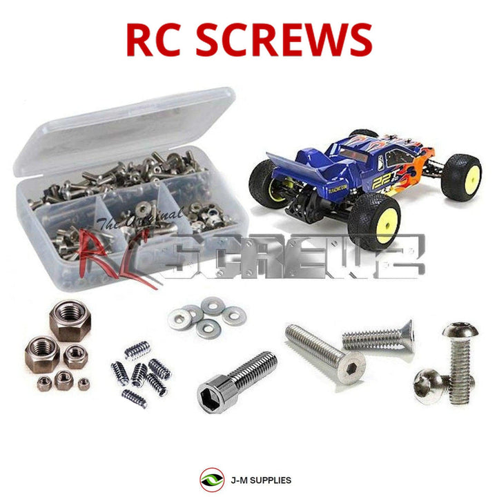 Representative image of an RCScrewZ stainless steel screw kit for Losi TLR 22T 2.0 1/10 Electric 2WD Stadium Truck (TLR03004); exact kit contents vary by RC model.