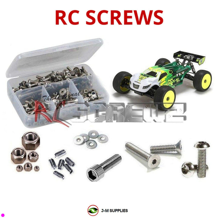 Representative image of an RCScrewZ stainless steel screw kit for Losi TLR 8IGHT-T E 3.0 1/8 Electric 4WD Truggy (TLR04006); exact kit contents vary by RC model.