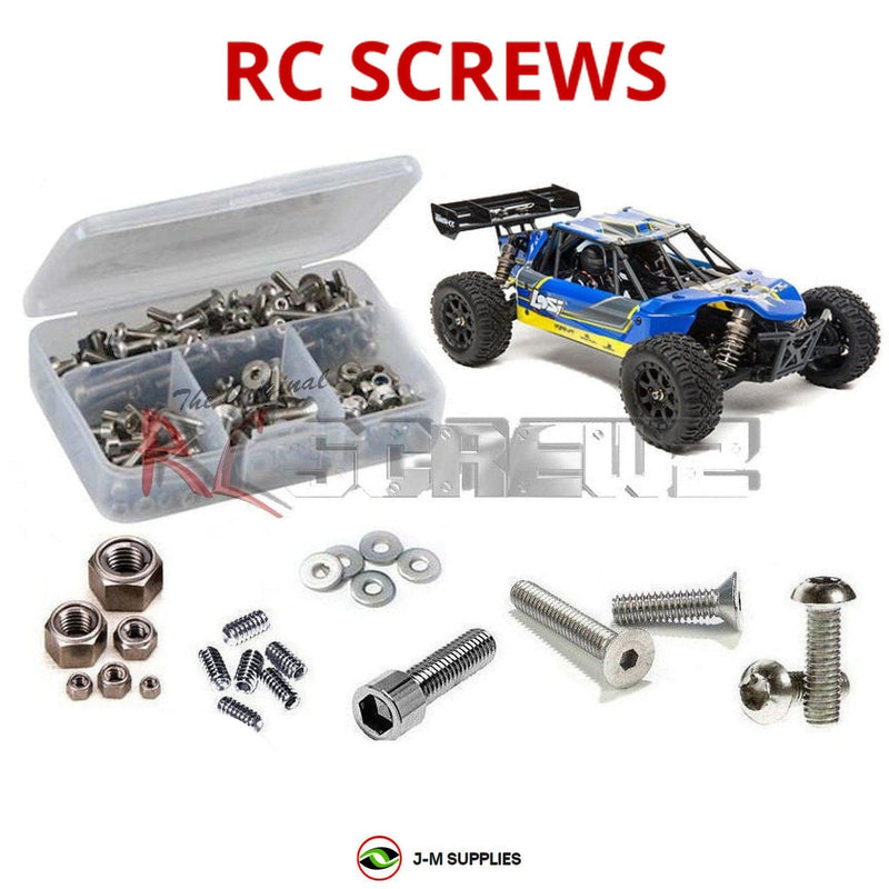 Representative image of an RCScrewZ stainless steel screw kit for Losi Mini 8IGHT-DB 1/14 Electric 4WD Desert Buggy (LOS01009T2); exact kit contents vary by RC model.