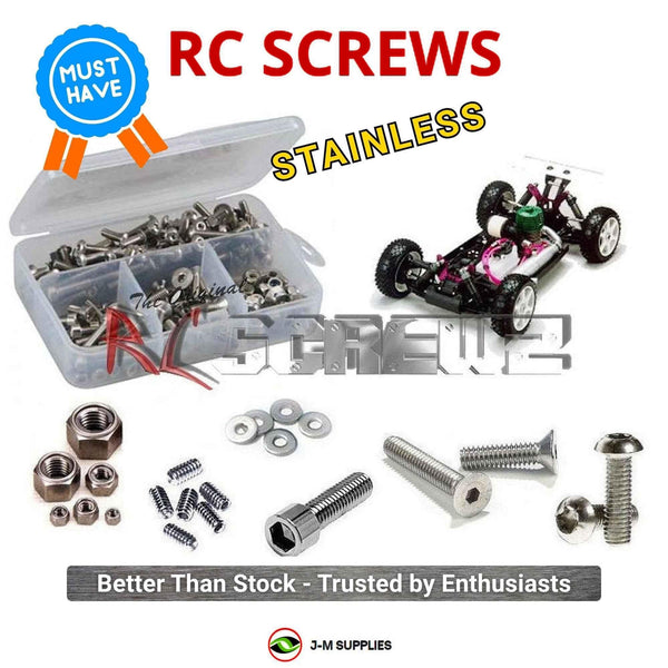 Representative image of an RCScrewZ stainless steel screw kit for Mugen Seiki MBX4 RR; exact kit contents vary by RC model.