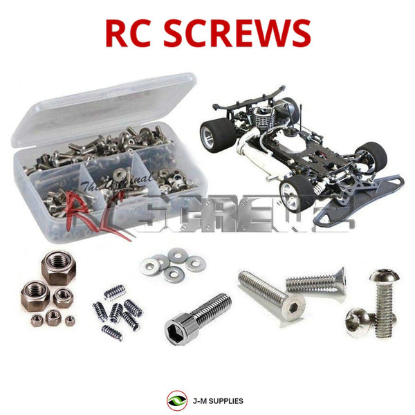 Representative image of an RCScrewZ stainless steel screw kit for Mugen Seiki MRX6 1/8 Onroad 4WD Nitro Race Car (#H2006); exact kit contents vary by RC model.