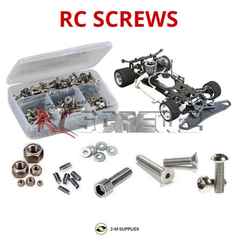 Representative image of an RCScrewZ stainless steel screw kit for Mugen Seiki MRX6 1/8 Onroad 4WD Nitro Race Car (#H2006); exact kit contents vary by RC model.