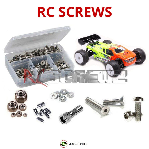 Representative image of an RCScrewZ stainless steel screw kit for Mugen Seiki MBX8T ECO 1/8th Truggy (#E2024); exact kit contents vary by RC model.
