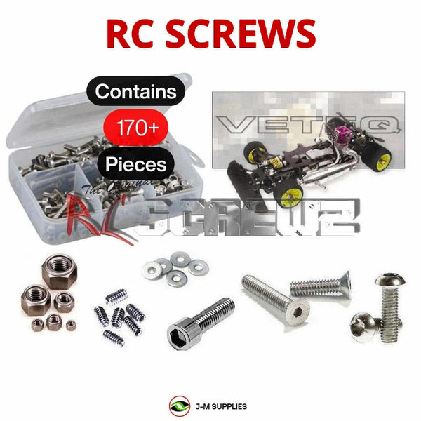 Representative image of an RCScrewZ stainless steel screw kit for Serpent Veteq 1/8th; exact kit contents vary by RC model.