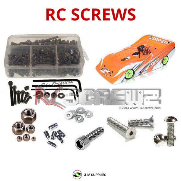 Representative image of an RCScrewZ stainless steel screw kit for Serpent 960 1/8th; exact kit contents vary by RC model.