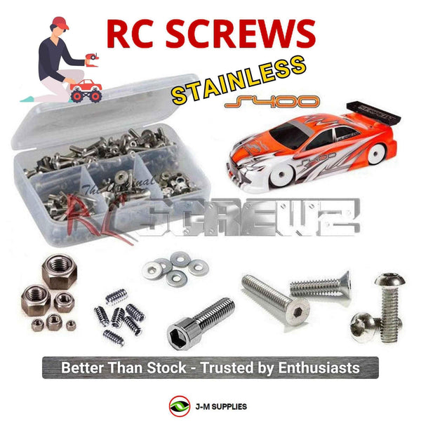 Representative image of an RCScrewZ stainless steel screw kit for Serpent S400 1/10 Electric Touring Car (#401001); exact kit contents vary by RC model.