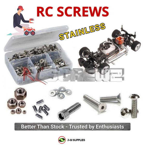 Representative image of an RCScrewZ stainless steel screw kit for Serpent 733 1/10 Nitro Touring Car (#804000); exact kit contents vary by RC model.