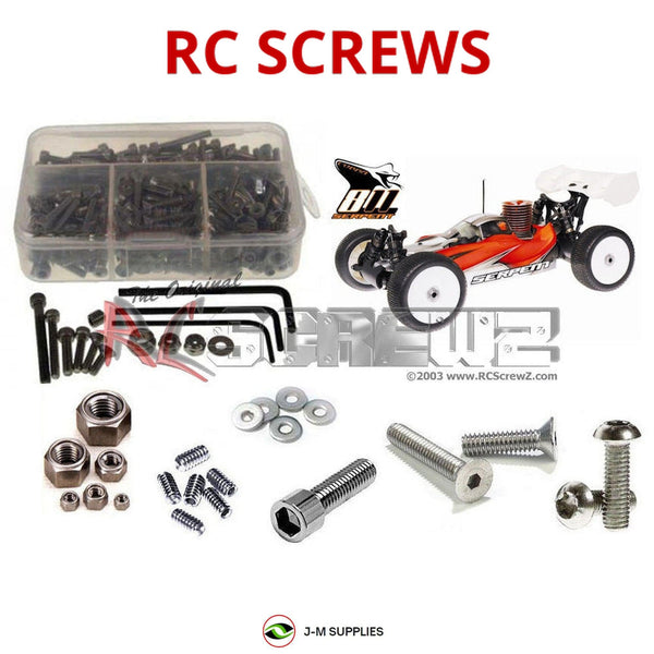 Representative image of an RCScrewZ stainless steel screw kit for Serpent 811 Cobra 1/8 Buggy #600327; exact kit contents vary by RC model.