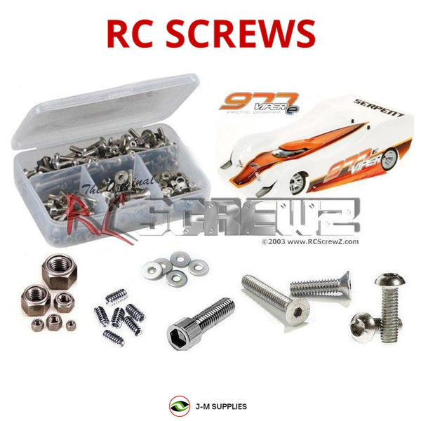 Representative image of an RCScrewZ stainless steel screw kit for Serpent Viper 977e 1/8th; exact kit contents vary by RC model.