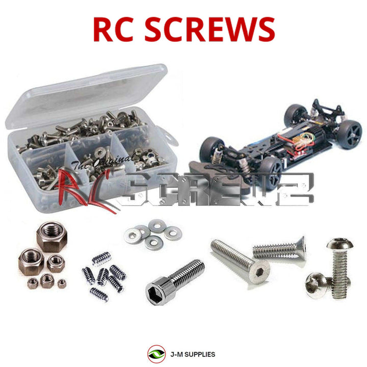 Representative image of an RCScrewZ stainless steel screw kit for Tamiya TB Evolution 1/10 Electric 4WD On-Road (58267); exact kit contents vary by RC model.