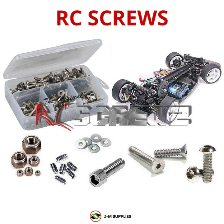 Representative image of an RCScrewZ stainless steel screw kit for Tamiya TA04-S 1/10 Electric 4WD Touring Car (58274); exact kit contents vary by RC model.