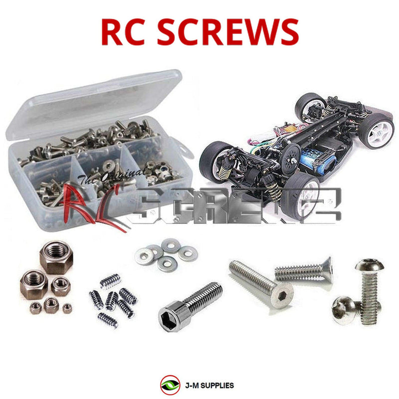 Representative image of an RCScrewZ stainless steel screw kit for Tamiya TA04-S 1/10 Electric 4WD Touring Car (58274); exact kit contents vary by RC model.