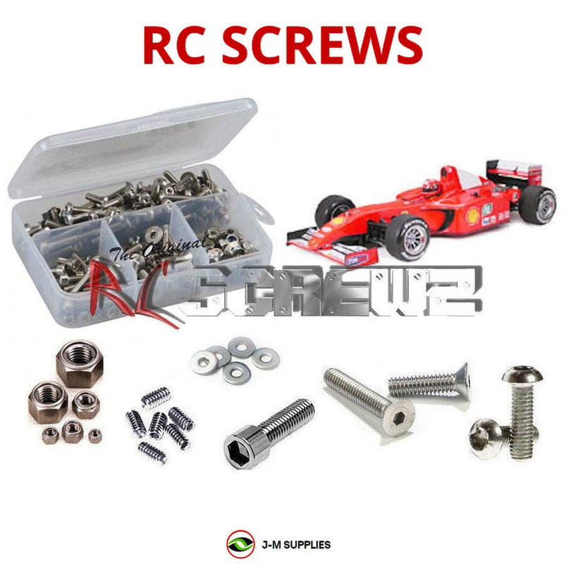 Representative image of an RCScrewZ stainless steel screw kit for Tamiya Ferrari F2001 F201 1/10 4WD Formula Car (58288); exact kit contents vary by RC model.