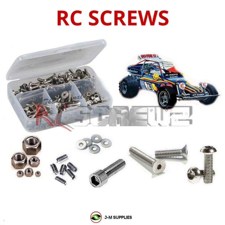 Representative image of an RCScrewZ stainless steel screw kit for Tamiya Super Champ 1/10 Electric 2WD Buggy (58034); exact kit contents vary by RC model.