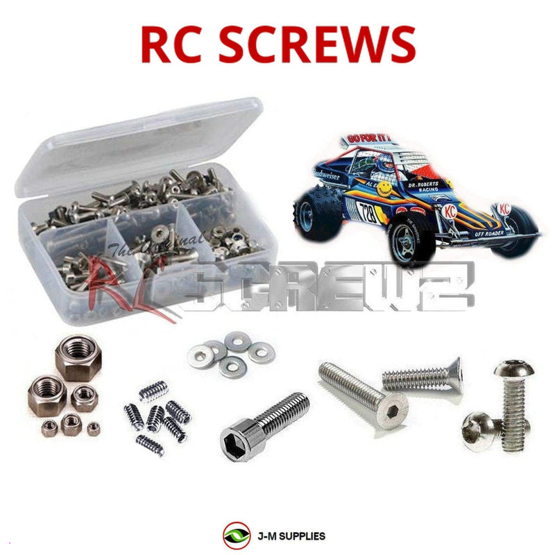 Representative image of an RCScrewZ stainless steel screw kit for Tamiya Super Champ 1/10 Electric 2WD Buggy (58034); exact kit contents vary by RC model.