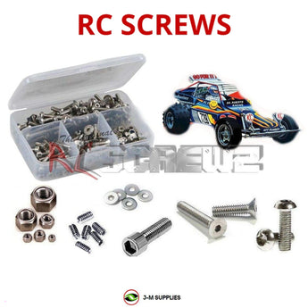 Representative image of an RCScrewZ stainless steel screw kit for Tamiya Super Champ 1/10 Electric 2WD Buggy (58034); exact kit contents vary by RC model.