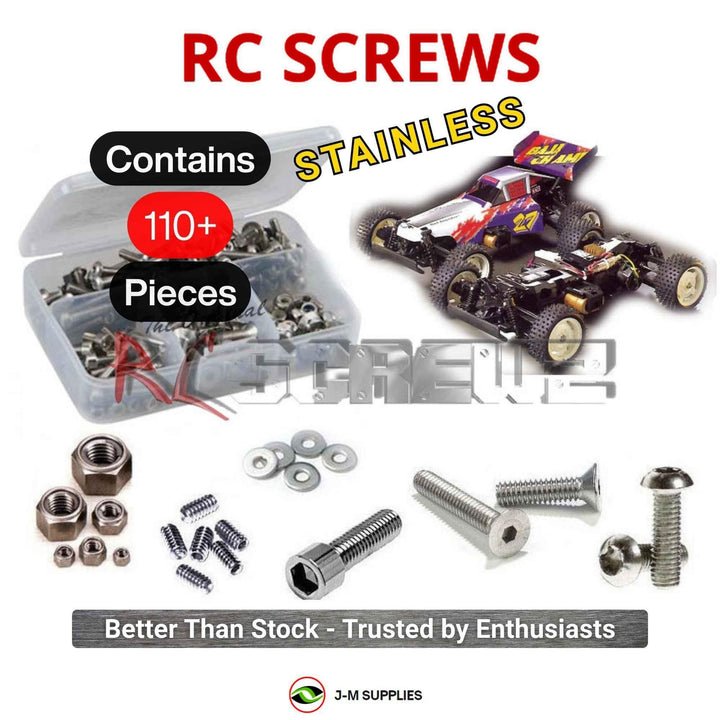 Representative image of an RCScrewZ stainless steel screw kit for Tamiya Baja Champ TL-01B 1/10 Electric Buggy (58221); exact kit contents vary by RC model.