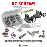 Representative image of an RCScrewZ stainless steel screw kit for Tamiya F103GT 1/10 Electric 2WD GT Race Car (58367); exact kit contents vary by RC model.