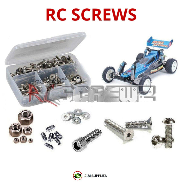Representative image of an RCScrewZ stainless steel screw kit for Tamiya Dyna Storm 1/10 Electric 2WD Buggy (58116); exact kit contents vary by RC model.