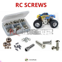 Representative image of an RCScrewZ stainless steel screw kit for Tamiya TLT-1 Rock Buster 1/18 Electric 4WD Mini Monster Truck (47201); exact kit contents vary by RC model.