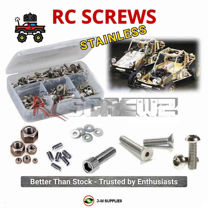 Representative image of an RCScrewZ stainless steel screw kit for Tamiya Fast Attack Vehicle 1/10 Electric 2WD Buggy (58046); exact kit contents vary by RC model.