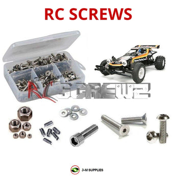 Representative image of an RCScrewZ stainless steel screw kit for Tamiya The Hornet 1/10 Electric 2WD Buggy (58045); exact kit contents vary by RC model.