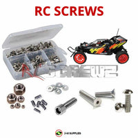 Representative image of an RCScrewZ stainless steel screw kit for Tamiya Super Hornet 1/10 Electric 2WD Buggy (58124); exact kit contents vary by RC model.
