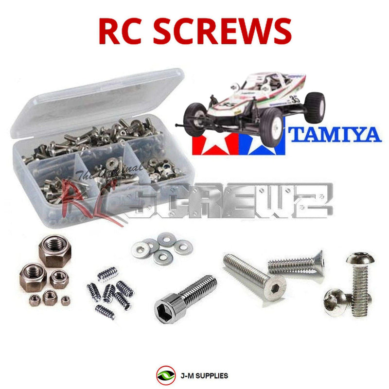 Representative image of an RCScrewZ stainless steel screw kit for Tamiya Grasshopper 1/10 Electric 2WD Buggy (58043); exact kit contents vary by RC model.