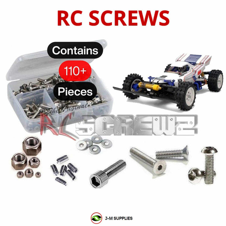 Representative image of an RCScrewZ stainless steel screw kit for Tamiya The Boomerang 1/10 Electric 4WD Buggy (58055); exact kit contents vary by RC model.