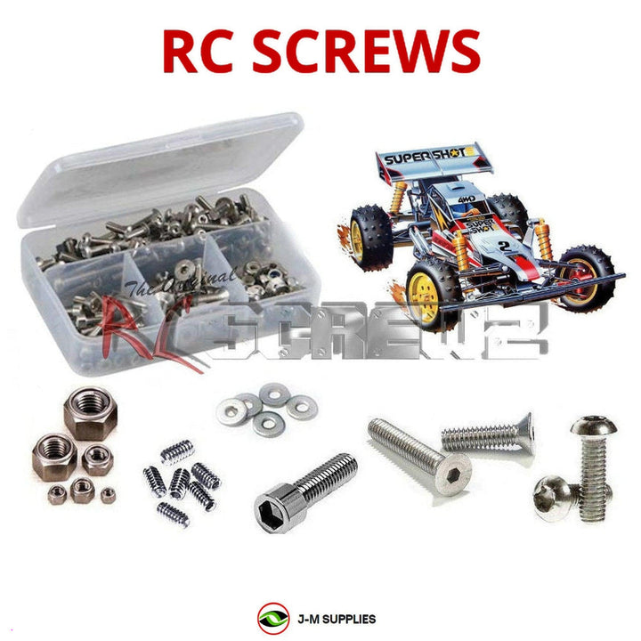 Representative image of an RCScrewZ stainless steel screw kit for Tamiya Super Shot 1/10 Electric 4WD Off-Road Racing Buggy (58054); exact kit contents vary by RC model.