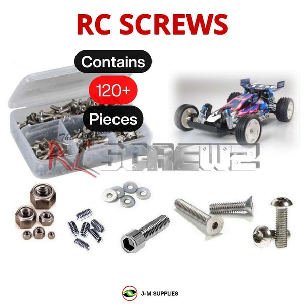 Representative image of an RCScrewZ stainless steel screw kit for Tamiya DT-02 MS 1/10 Electric 2WD Buggy (49475); exact kit contents vary by RC model.