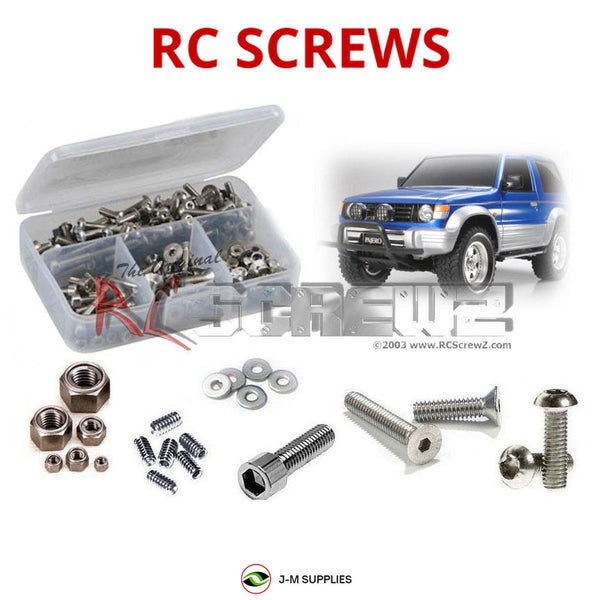 Representative image of an RCScrewZ stainless steel screw kit for Tamiya Mitsubishi Pajero Rally CC-01 1/10 4WD SUV (58602); exact kit contents vary by RC model.