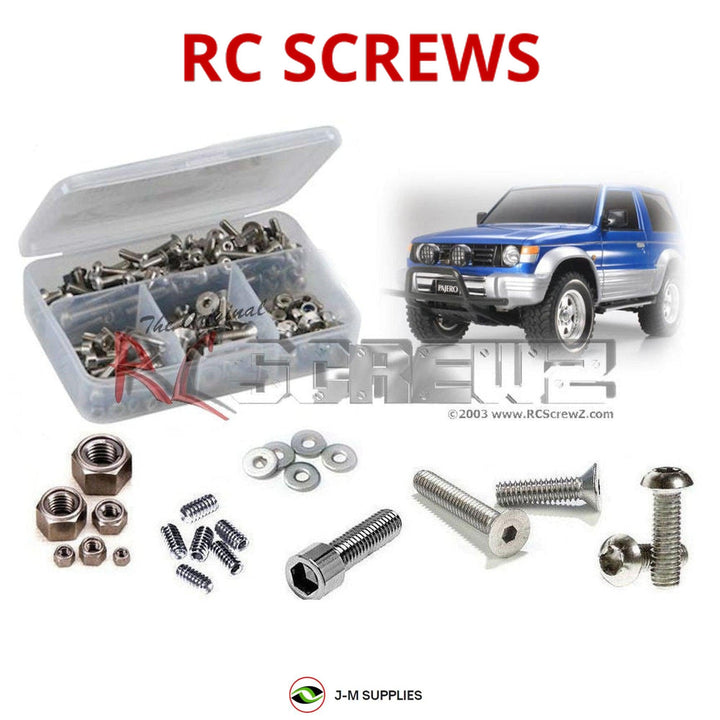Representative image of an RCScrewZ stainless steel screw kit for Tamiya Mitsubishi Pajero Rally CC-01 1/10 4WD SUV (58602); exact kit contents vary by RC model.