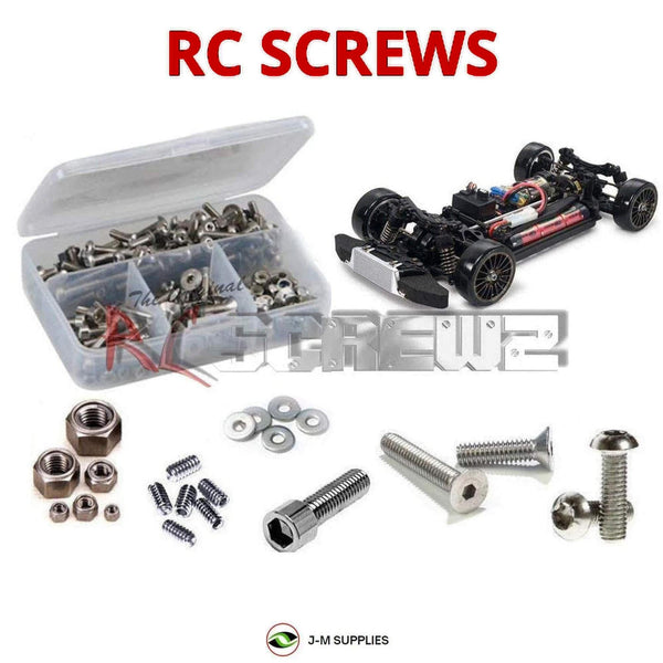 Representative image of an RCScrewZ stainless steel screw kit for Tamiya TB-03D Drift Spec 1/10 4WD Drift Car (58420); exact kit contents vary by RC model.