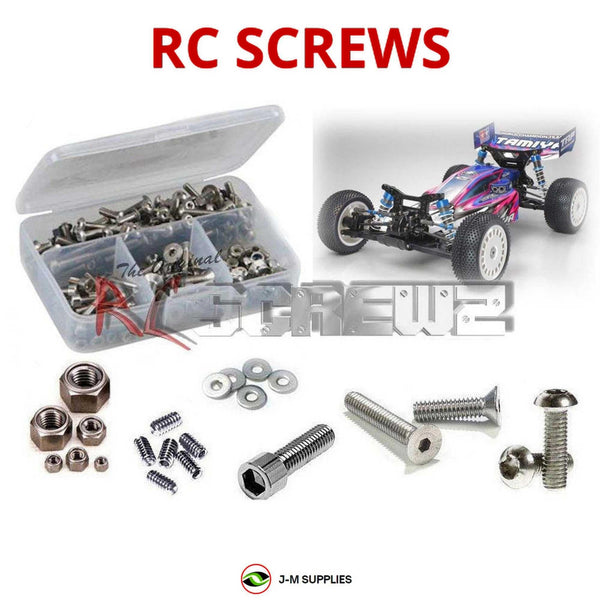 Representative image of an RCScrewZ stainless steel screw kit for Tamiya DF-03MS 1/10 Electric 4WD Buggy (49496); exact kit contents vary by RC model.