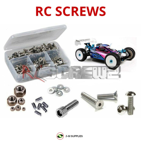 Representative image of an RCScrewZ stainless steel screw kit for Tamiya TRF801X 1/8 Nitro 4WD Buggy (84067); exact kit contents vary by RC model.