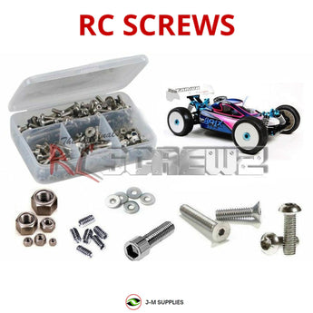 Representative image of an RCScrewZ stainless steel screw kit for Tamiya TRF801X 1/8 Nitro 4WD Buggy (84067); exact kit contents vary by RC model.