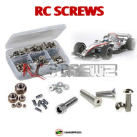 Representative image of an RCScrewZ stainless steel screw kit for Tamiya F104 Pro 1/10 Electric 2WD Formula Car (84106); exact kit contents vary by RC model.