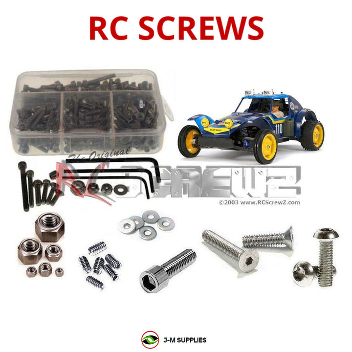 Representative image of an RCScrewZ stainless steel screw kit for Tamiya Holiday Buggy DT-02 1/10 Electric 2WD Buggy (58470); exact kit contents vary by RC model.