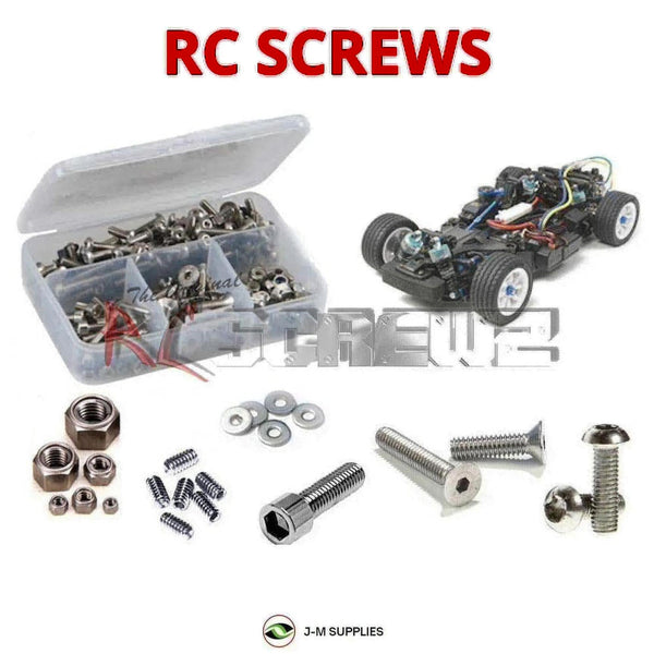 Representative image of an RCScrewZ stainless steel screw kit for Tamiya M-06 PRO 1/10 Electric RWD M-Chassis (58460); exact kit contents vary by RC model.