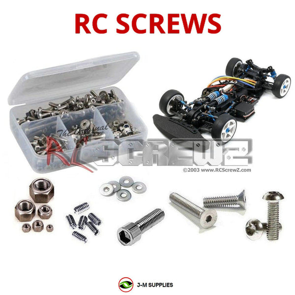 Representative image of an RCScrewZ stainless steel screw kit for Tamiya TA06 Pro 1/10 Electric 4WD Touring Car (58492); exact kit contents vary by RC model.